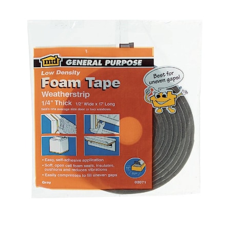 M-D Building Products 1/2in. W x 1/4in. T x 17' L Gray Foam Open Cell Weatherstrip Tape 02071